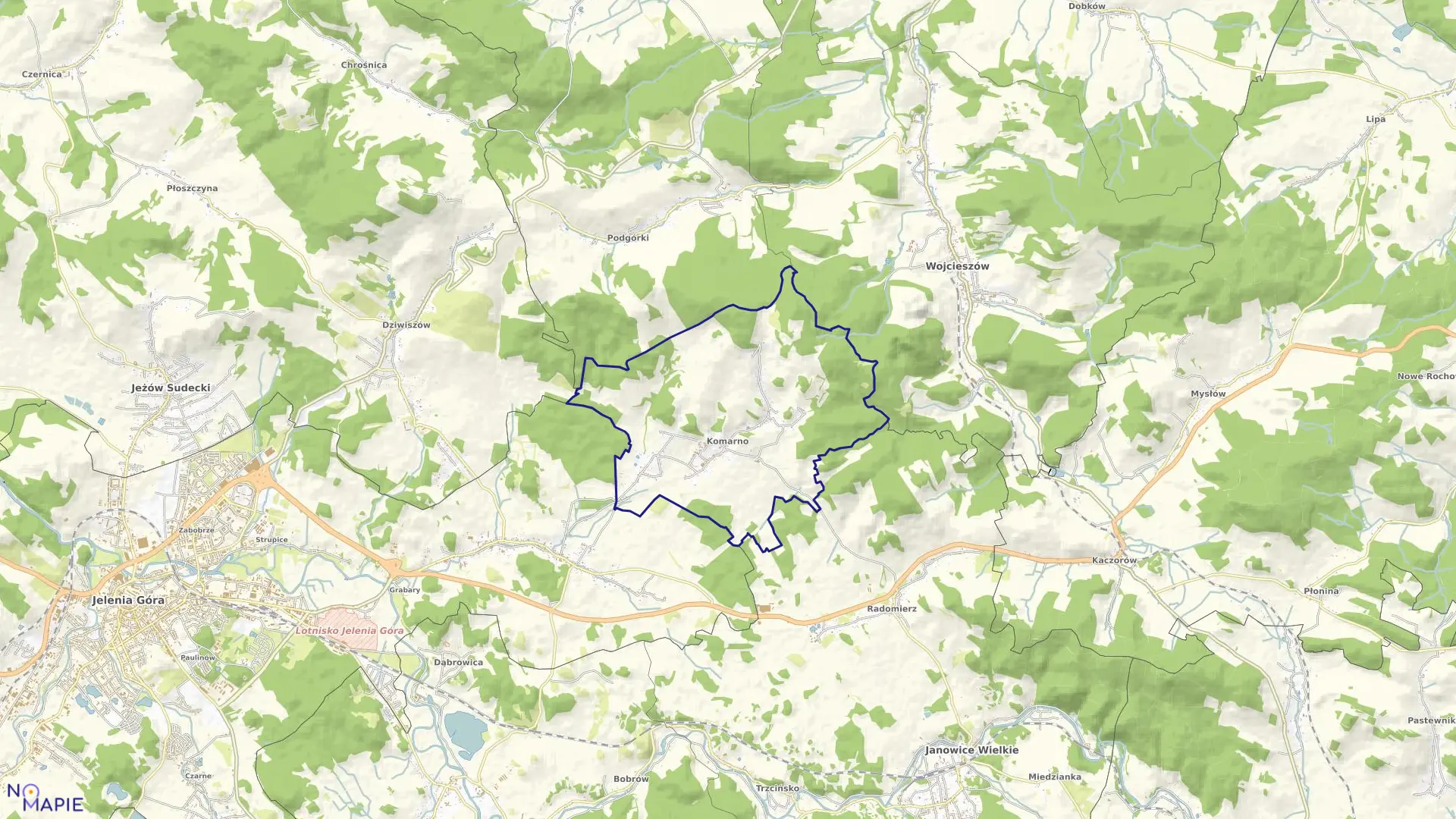 Mapa obrębu KOMARNO w gminie Janowice Wielkie