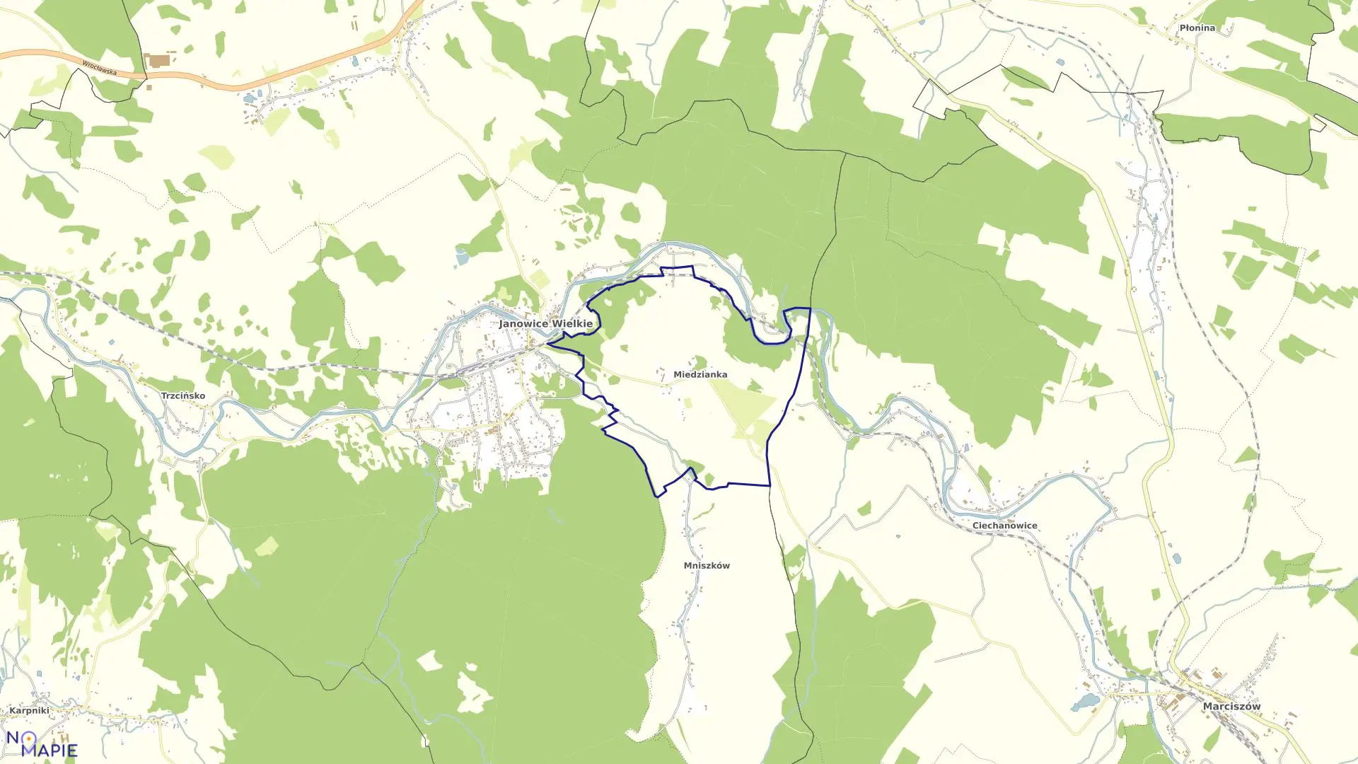 Mapa obrębu MIEDZIANKA w gminie Janowice Wielkie