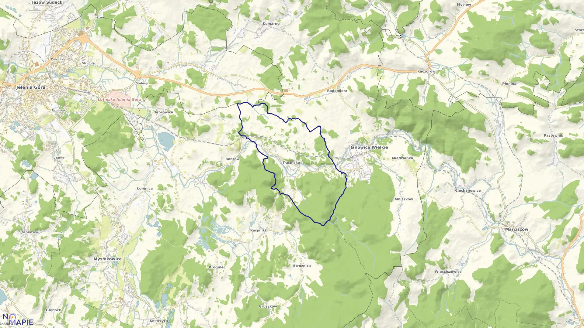 Mapa obrębu TRZCIŃSKO w gminie Janowice Wielkie